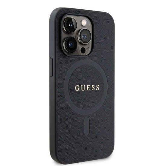Husa Guess PU Saffiano MagSafe pentru iPhone 15 Pro Max, Neagra (Bakr, GUHMP15XPSAHMCK) by www.silkase.ro