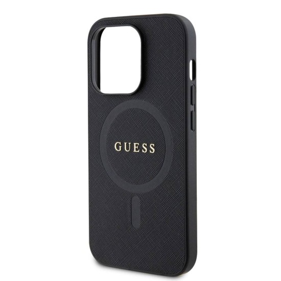 Husa Guess PU Saffiano MagSafe pentru iPhone 15 Pro Max, Neagra (Bakr, GUHMP15XPSAHMCK) by www.silkase.ro