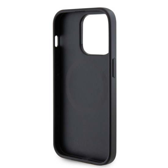 Husa Guess PU Saffiano MagSafe pentru iPhone 15 Pro Max, Neagra (Bakr, GUHMP15XPSAHMCK) by www.silkase.ro