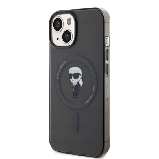 Husa Karl Lagerfeld IML Ikonik MagSafe pentru iPhone 15, Neagra (Bakr, KLHMP15SHFCKNOK) by www.silkase.ro