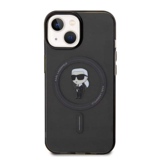 Husa Karl Lagerfeld IML Ikonik MagSafe pentru iPhone 15, Neagra (Bakr, KLHMP15SHFCKNOK) by www.silkase.ro