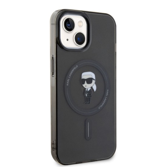 Husa Karl Lagerfeld IML Ikonik MagSafe pentru iPhone 15, Neagra (Bakr, KLHMP15SHFCKNOK) by www.silkase.ro