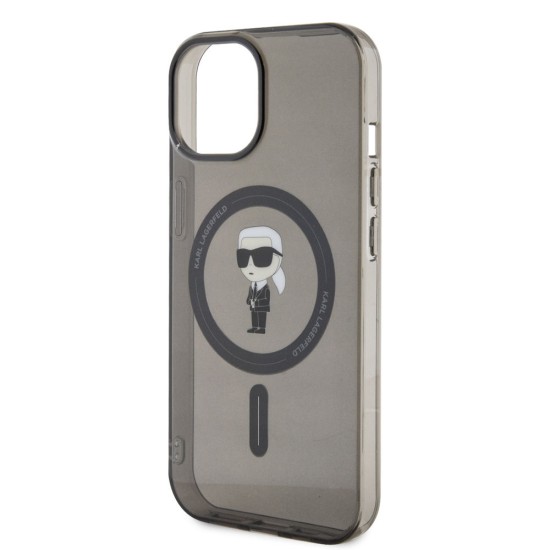 Husa Karl Lagerfeld IML Ikonik MagSafe pentru iPhone 15, Neagra (Bakr, KLHMP15SHFCKNOK) by www.silkase.ro