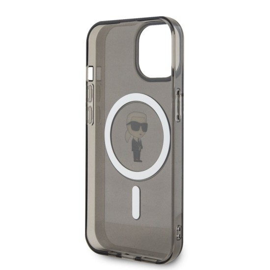 Husa Karl Lagerfeld IML Ikonik MagSafe pentru iPhone 15, Neagra (Bakr, KLHMP15SHFCKNOK) by www.silkase.ro