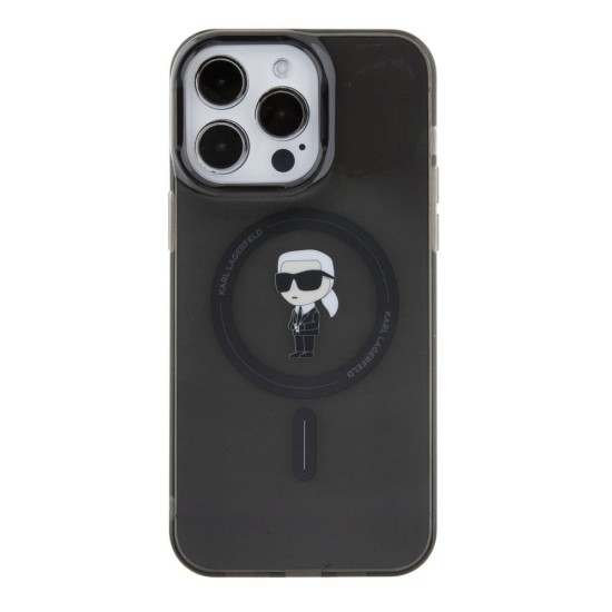 Husa Karl Lagerfeld IML Ikonik MagSafe pentru iPhone 15 Pro Max, Neagra (Bakr, KLHMP15XHFCKNOK) by www.silkase.ro