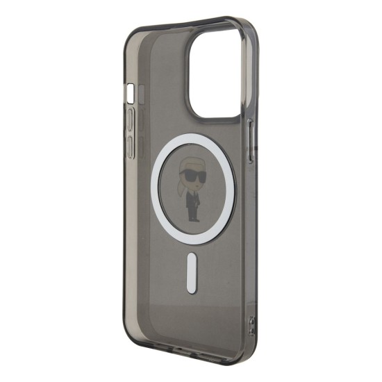 Husa Karl Lagerfeld IML Ikonik MagSafe pentru iPhone 15 Pro Max, Neagra (Bakr, KLHMP15XHFCKNOK) by www.silkase.ro