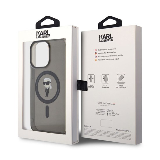 Husa Karl Lagerfeld IML Ikonik MagSafe pentru iPhone 15 Pro Max, Neagra (Bakr, KLHMP15XHFCKNOK) by www.silkase.ro