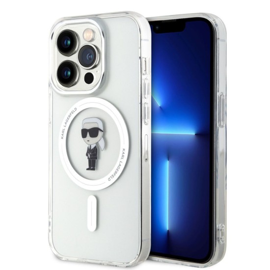 Husa Karl Lagerfeld IML Ikonik MagSafe pentru iPhone 15 Pro, Transparenta (Bakr, KLHMP15LHFCKNOT) by www.silkase.ro