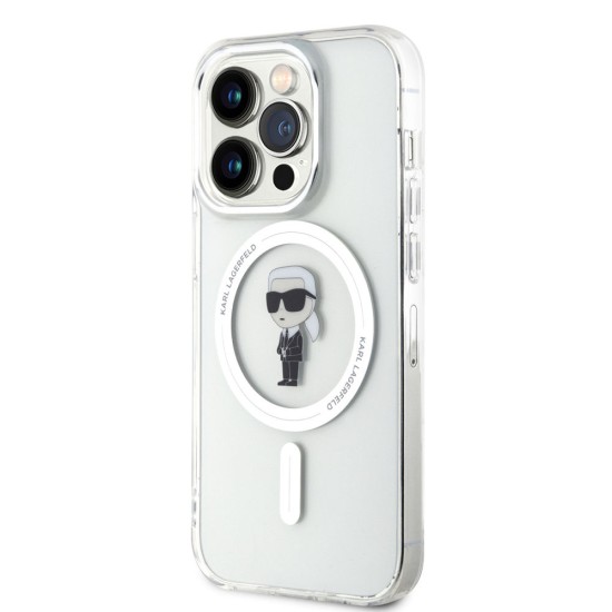 Husa Karl Lagerfeld IML Ikonik MagSafe pentru iPhone 15 Pro, Transparenta (Bakr, KLHMP15LHFCKNOT) by www.silkase.ro
