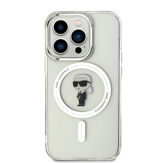 Husa Karl Lagerfeld IML Ikonik MagSafe pentru iPhone 15 Pro, Transparenta (Bakr, KLHMP15LHFCKNOT) by www.silkase.ro