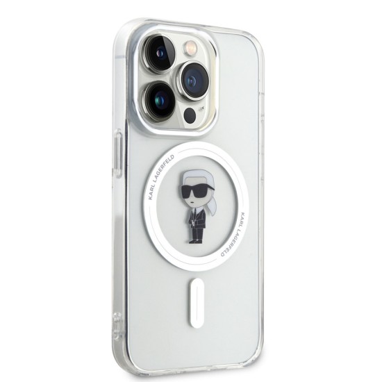 Husa Karl Lagerfeld IML Ikonik MagSafe pentru iPhone 15 Pro, Transparenta (Bakr, KLHMP15LHFCKNOT) by www.silkase.ro
