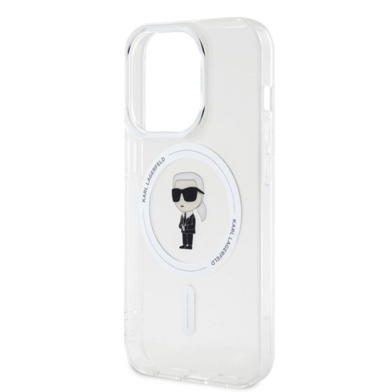 Husa Karl Lagerfeld IML Ikonik MagSafe pentru iPhone 15 Pro, Transparenta (Bakr, KLHMP15LHFCKNOT) by www.silkase.ro