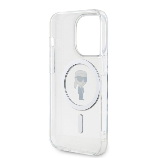 Husa Karl Lagerfeld IML Ikonik MagSafe pentru iPhone 15 Pro, Transparenta (Bakr, KLHMP15LHFCKNOT) by www.silkase.ro