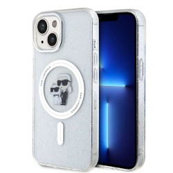 Husa Karl Lagerfeld IML Glitter Karl and Choupette MagSafe pentru iPhone 15, Transparenta
