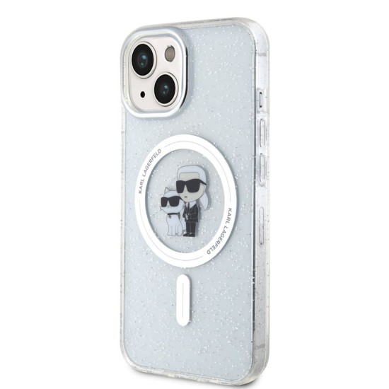 Husa Karl Lagerfeld IML Glitter Karl and Choupette MagSafe pentru iPhone 15, Transparenta (Bakr, KLHMP15SHGKCNOT) by www.silkase.ro