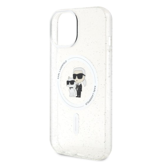 Husa Karl Lagerfeld IML Glitter Karl and Choupette MagSafe pentru iPhone 15, Transparenta (Bakr, KLHMP15SHGKCNOT) by www.silkase.ro
