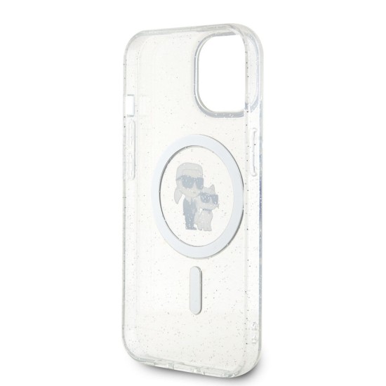 Husa Karl Lagerfeld IML Glitter Karl and Choupette MagSafe pentru iPhone 15, Transparenta (Bakr, KLHMP15SHGKCNOT) by www.silkase.ro