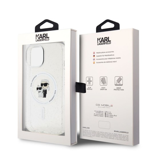 Husa Karl Lagerfeld IML Glitter Karl and Choupette MagSafe pentru iPhone 15, Transparenta (Bakr, KLHMP15SHGKCNOT) by www.silkase.ro