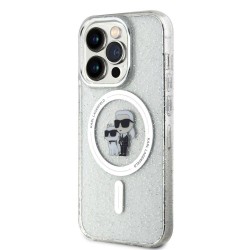 Husa Karl Lagerfeld IML Glitter Karl and Choupette MagSafe pentru iPhone 15 Pro, Transparenta
