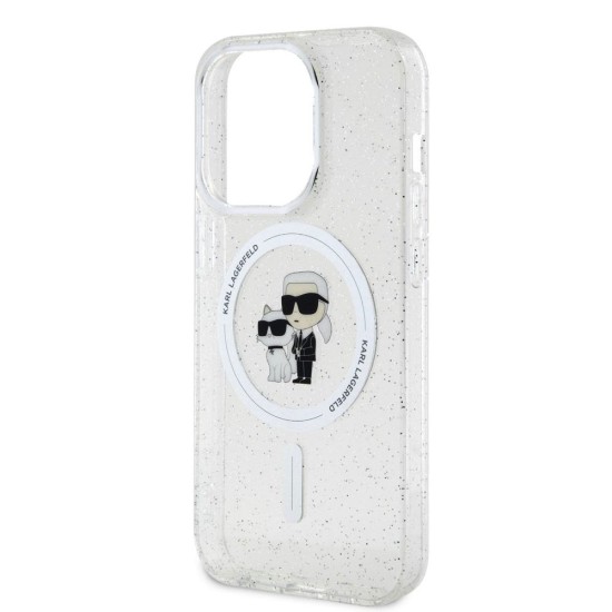 Husa Karl Lagerfeld IML Glitter Karl and Choupette MagSafe pentru iPhone 15 Pro, Transparenta (Bakr, KLHMP15LHGKCNOT) by www.silkase.ro
