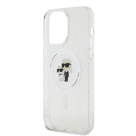 Husa Karl Lagerfeld IML Glitter Karl and Choupette MagSafe pentru iPhone 15 Pro Max, Transparenta (Bakr, KLHMP15XHGKCNOT) by www.silkase.ro