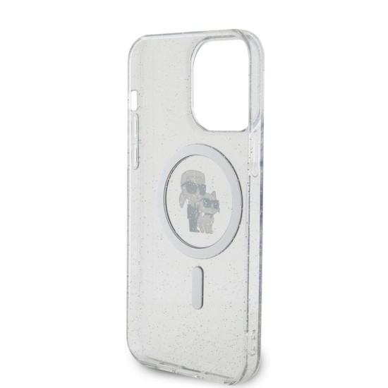 Husa Karl Lagerfeld IML Glitter Karl and Choupette MagSafe pentru iPhone 15 Pro Max, Transparenta (Bakr, KLHMP15XHGKCNOT) by www.silkase.ro