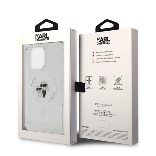 Husa Karl Lagerfeld IML Glitter Karl and Choupette MagSafe pentru iPhone 15 Pro Max, Transparenta (Bakr, KLHMP15XHGKCNOT) by www.silkase.ro