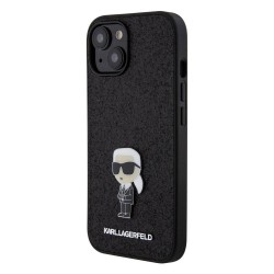 Husa Karl Lagerfeld Fixed Glitter Metal Ikonik pentru iPhone 15, Neagra Husa Karl Lagerfeld Fixed Glitter Metal Ikonik pentru iPhone 15, Neagra