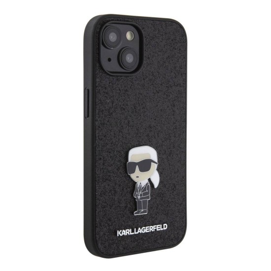 Husa Karl Lagerfeld Fixed Glitter Metal Ikonik pentru iPhone 15, Neagra (Bakr, KLHCP15SGKNPSK) by www.silkase.ro