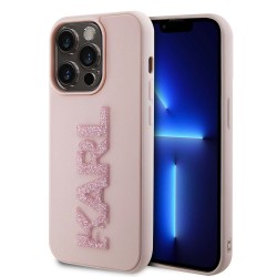 Husa Karl Lagerfeld 3D Rubber Glitter Logo Karl pentru iPhone 15 Pro Max, Roz