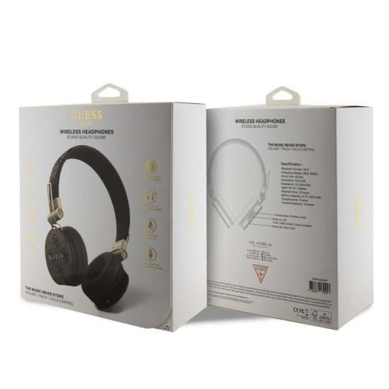 Căști Wireless Over-Ear Guess PU Leather 4G Metal Logo, Maro (Bakr, GUBH704GEMW) by www.silkase.ro