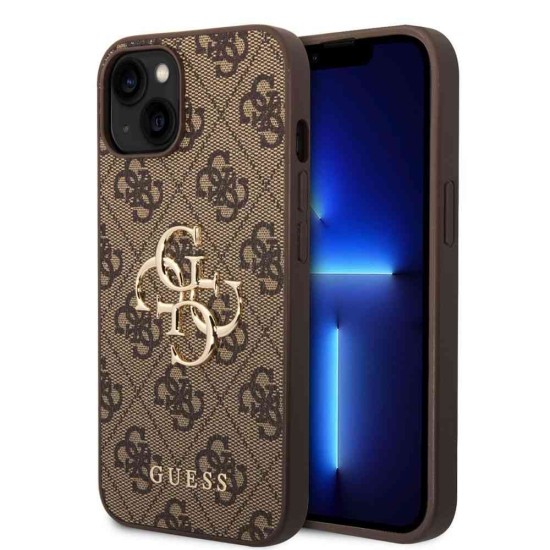 Husa Guess PU 4G Metal Logo pentru iPhone 15, Maro (Bakr, GUHCP15S4GMGBR) by www.silkase.ro