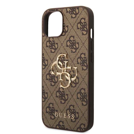 Husa Guess PU 4G Metal Logo pentru iPhone 15, Maro (Bakr, GUHCP15S4GMGBR) by www.silkase.ro