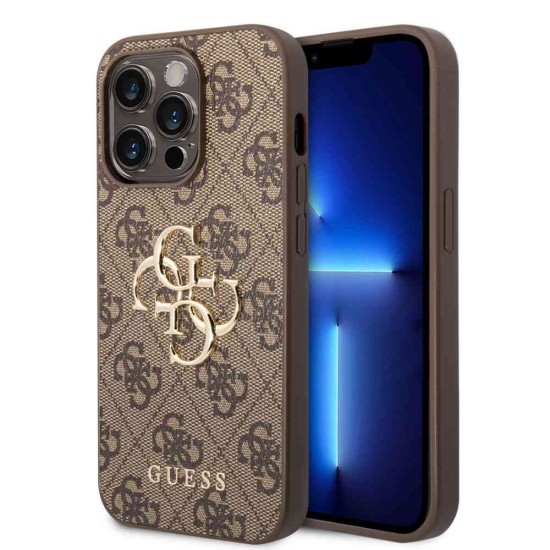 Husa Guess PU 4G Metal Logo pentru iPhone 15 Pro, Maro (Bakr, GUHCP15L4GMGBR) by www.silkase.ro