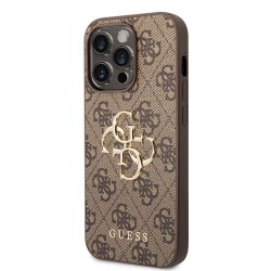 Husa Guess PU 4G Metal Logo pentru iPhone 15 Pro, Maro
