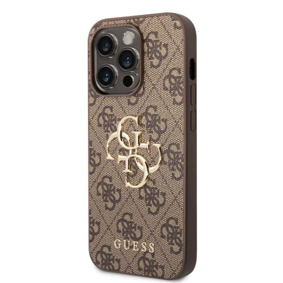 Husa Guess PU 4G Metal Logo pentru iPhone 15 Pro, Maro (Bakr, GUHCP15L4GMGBR) by www.silkase.ro