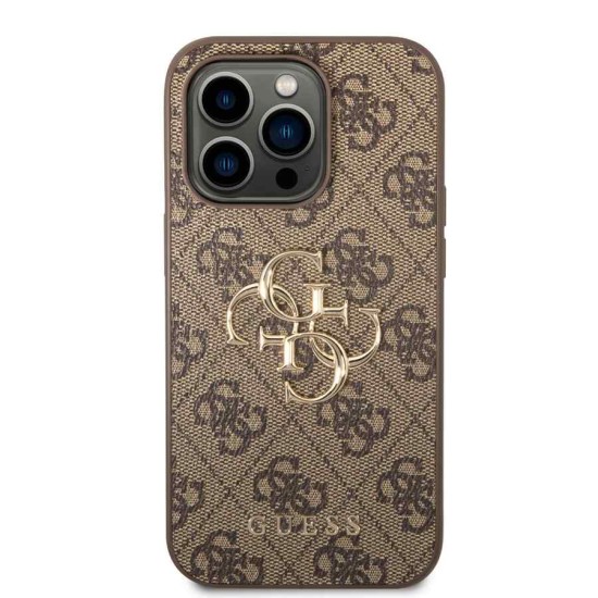 Husa Guess PU 4G Metal Logo pentru iPhone 15 Pro, Maro (Bakr, GUHCP15L4GMGBR) by www.silkase.ro