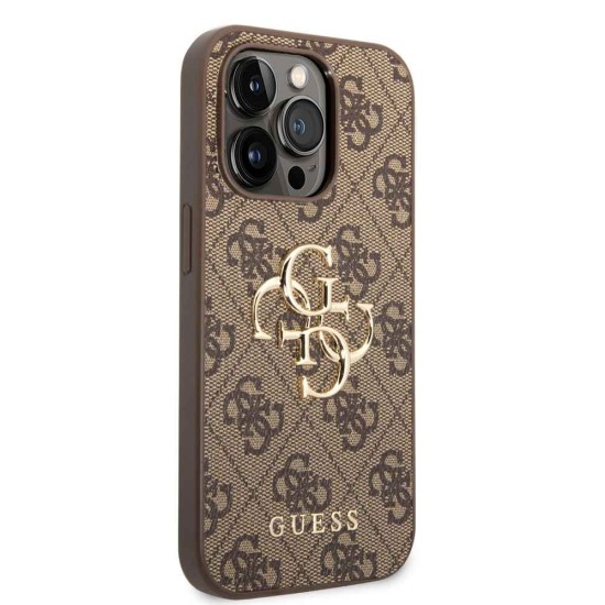 Husa Guess PU 4G Metal Logo pentru iPhone 15 Pro, Maro (Bakr, GUHCP15L4GMGBR) by www.silkase.ro