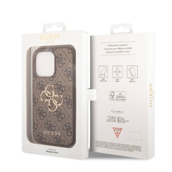 Husa Guess PU 4G Metal Logo pentru iPhone 15 Pro, Maro (Bakr, GUHCP15L4GMGBR) by www.silkase.ro