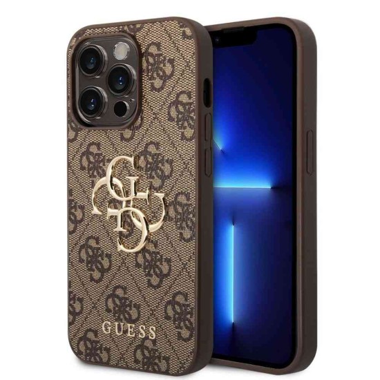 Husa Guess PU 4G Metal Logo pentru iPhone 15 Pro Max, Maro (Bakr, GUHCP15X4GMGBR) by www.silkase.ro