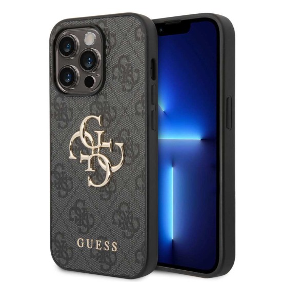 Husa Guess PU 4G Metal Logo pentru iPhone 15 Pro, Gri (Bakr, GUHCP15L4GMGGR) by www.silkase.ro