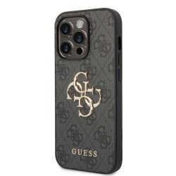 Husa Guess PU 4G Metal Logo pentru iPhone 15 Pro, Gri