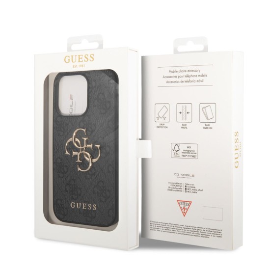 Husa Guess PU 4G Metal Logo pentru iPhone 15 Pro, Gri (Bakr, GUHCP15L4GMGGR) by www.silkase.ro