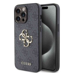 Husa Guess PU 4G Metal Logo pentru iPhone 15 Pro Max, Gri