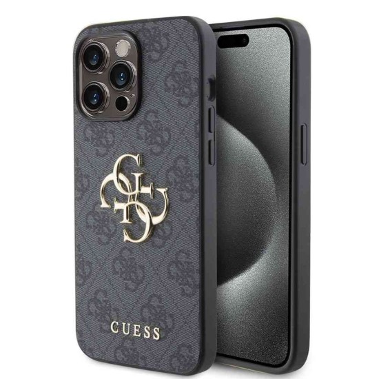 Husa Guess PU 4G Metal Logo pentru iPhone 15 Pro Max, Gri (Bakr, GUHCP15X4GMGGR) by www.silkase.ro