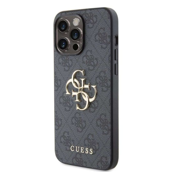 Husa Guess PU 4G Metal Logo pentru iPhone 15 Pro Max, Gri (Bakr, GUHCP15X4GMGGR) by www.silkase.ro