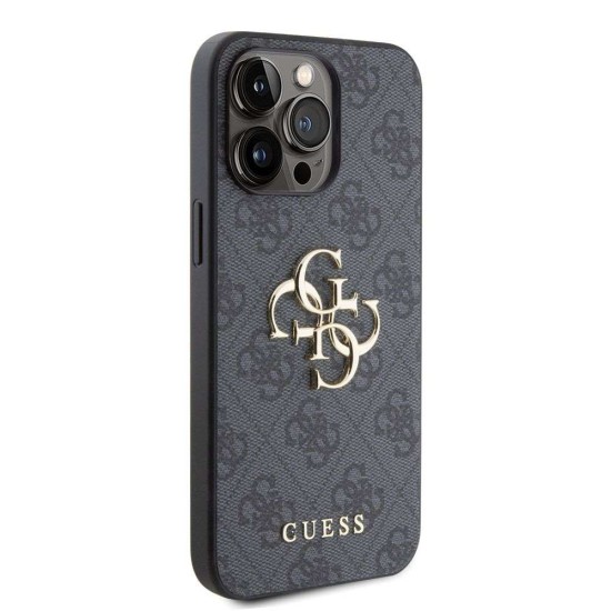 Husa Guess PU 4G Metal Logo pentru iPhone 15 Pro Max, Gri (Bakr, GUHCP15X4GMGGR) by www.silkase.ro