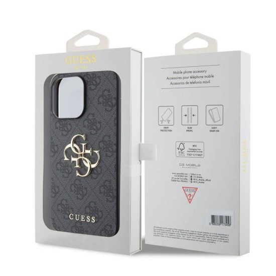 Husa Guess PU 4G Metal Logo pentru iPhone 15 Pro Max, Gri (Bakr, GUHCP15X4GMGGR) by www.silkase.ro