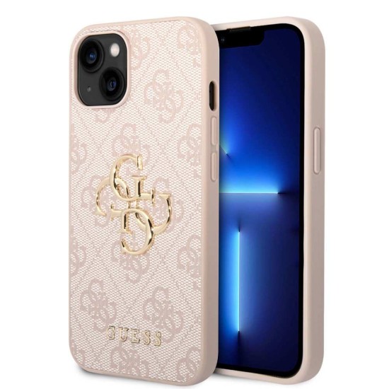 Husa Guess PU 4G Metal Logo pentru iPhone 15, Roz (Bakr, GUHCP15S4GMGPI) by www.silkase.ro