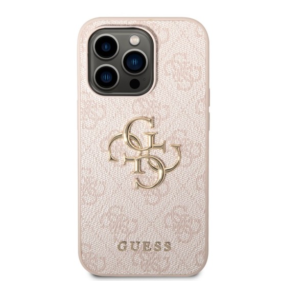 Husa Guess PU 4G Metal Logo pentru iPhone 15 Pro, Pink (Bakr, GUHCP15L4GMGPI) by www.silkase.ro